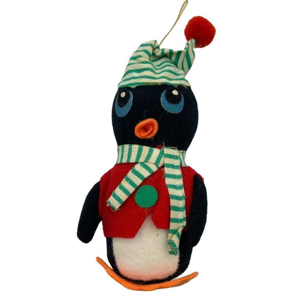Vintage Penguin Plush Ornament Christmas Stuffed Toy HTF